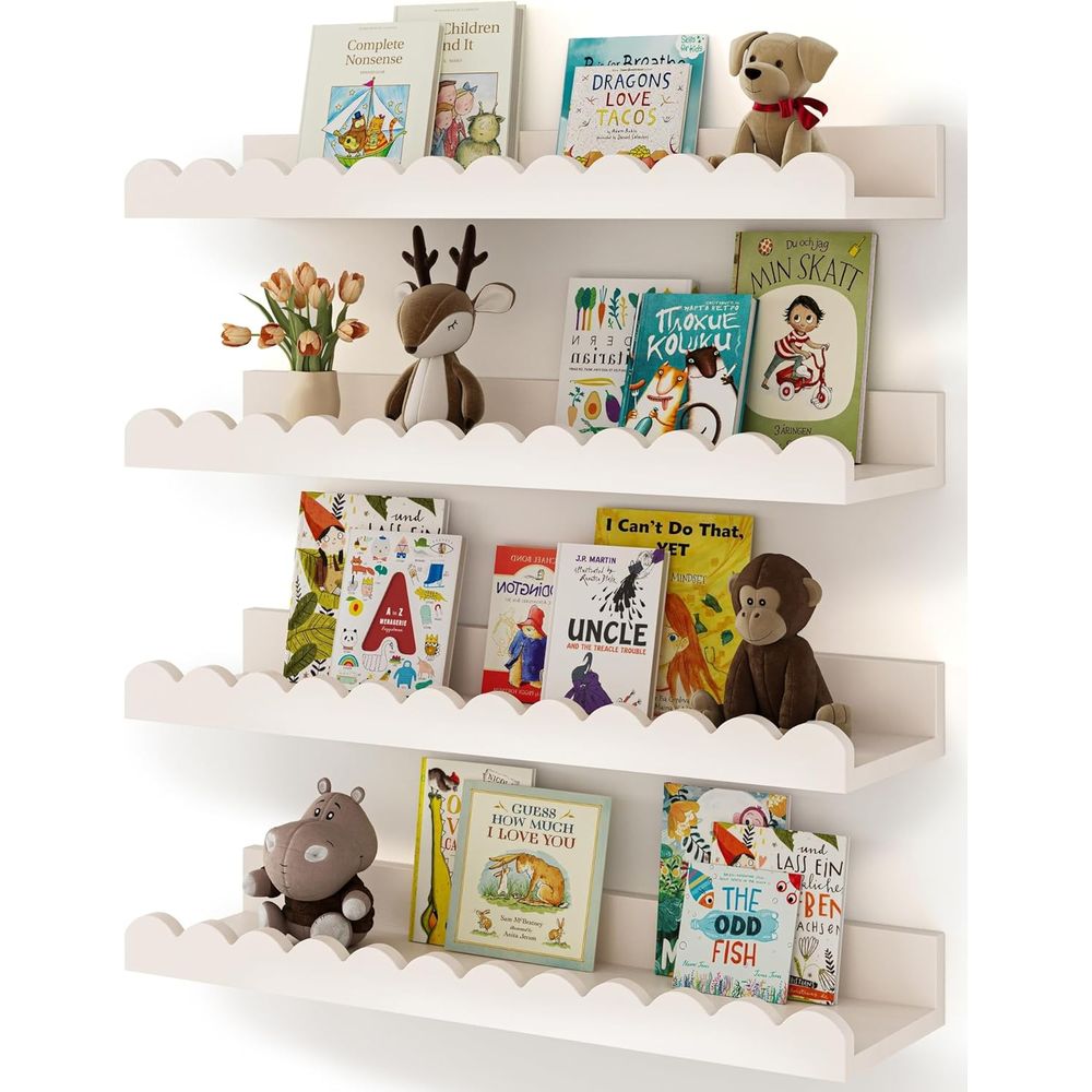 Baby Nursery Floating Shelves - 4-Pack White Floating Shelves, Wall Kids,