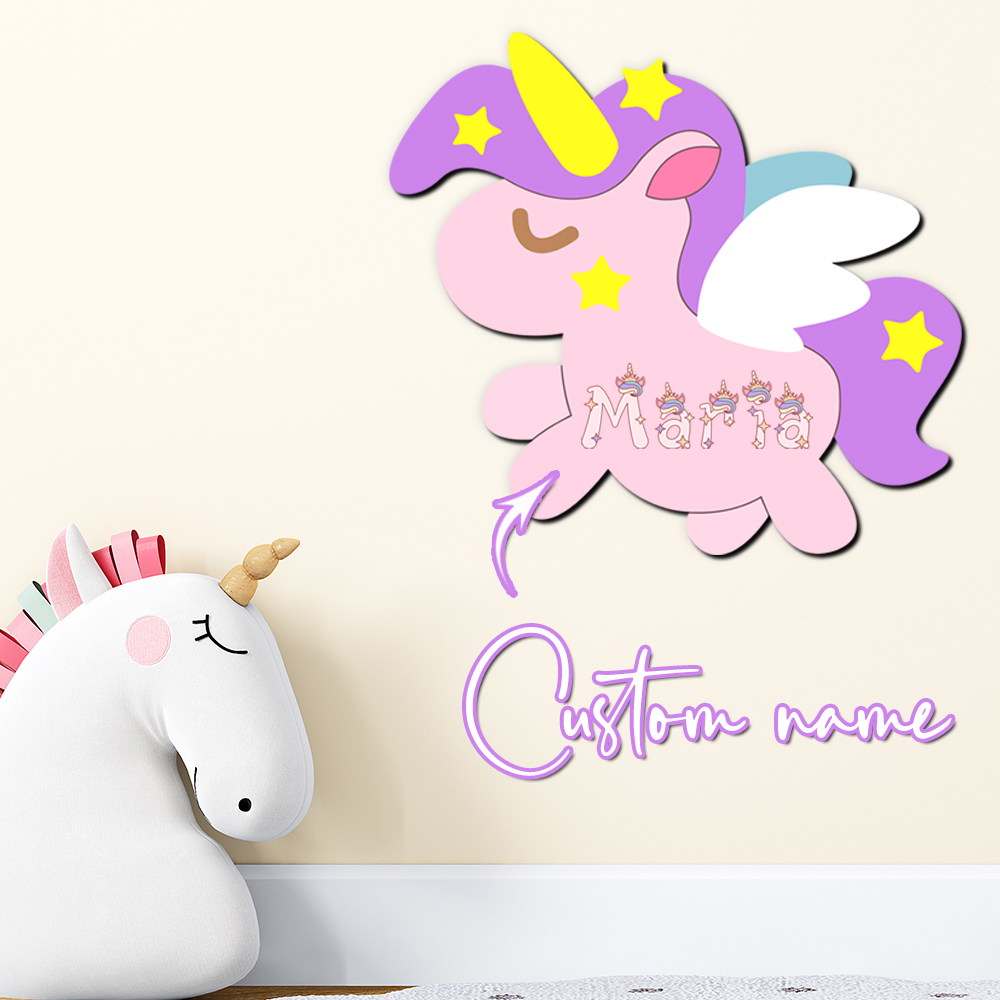 Baby Nursery Wall - Custom Unicorn Wooden Name Sign Personalized