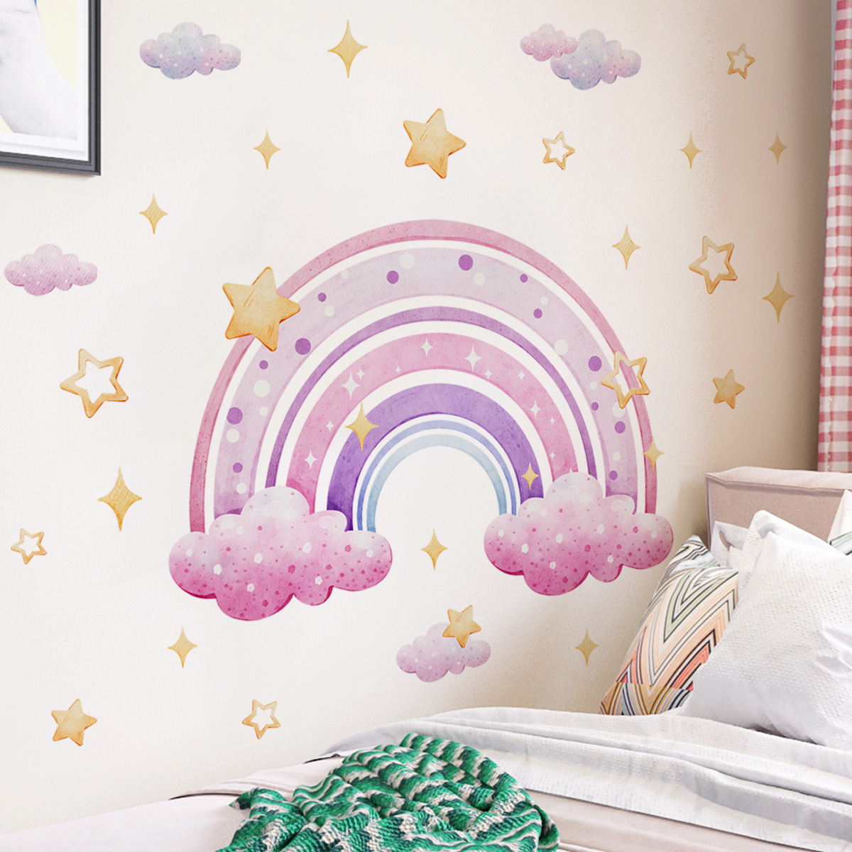 Baby Nursery Wall Mural - Colorful Rainbow Stars Cloud Wall Sticker