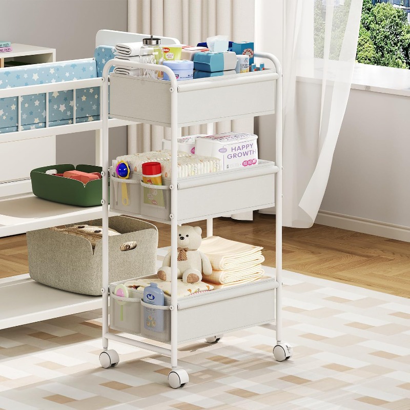 Baby Nursery Cart - 3-Tier Rolling Diaper Cart, Multi-Purpose Baby