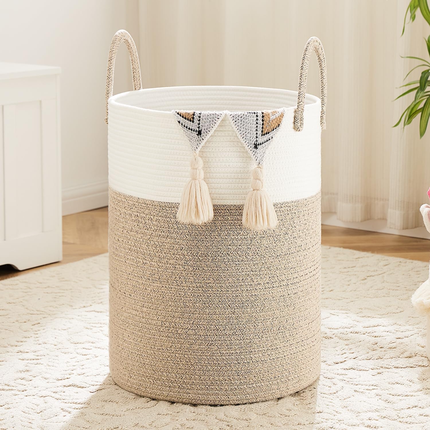 Baby Nursery Basket - Laundry Basket,Woven Cotton Rope Laundry Hamper,60L