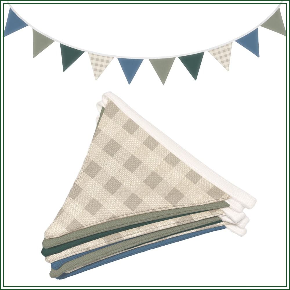 Baby Nursery Fabric - 11ft Garland Triangle Banners Blue Grey