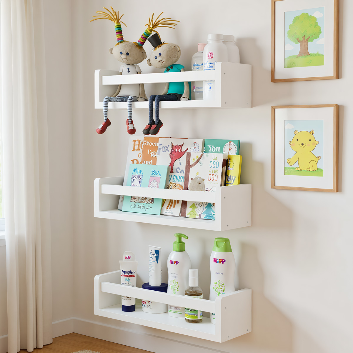 Baby Nursery Floating Shelves - Set of 3 Nursery Book Shelves