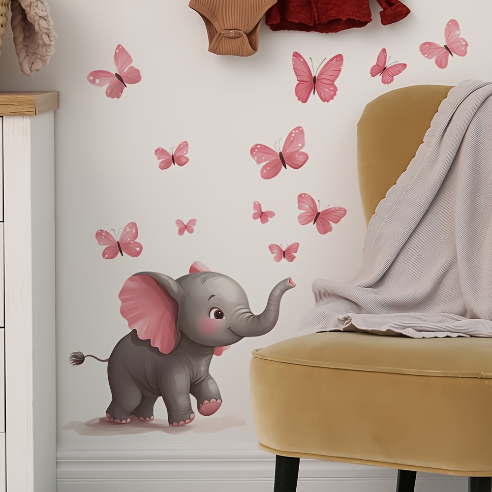 Baby Nursery Elephant Theme - 1pc Baby Elephant Butterfly Theme Wall