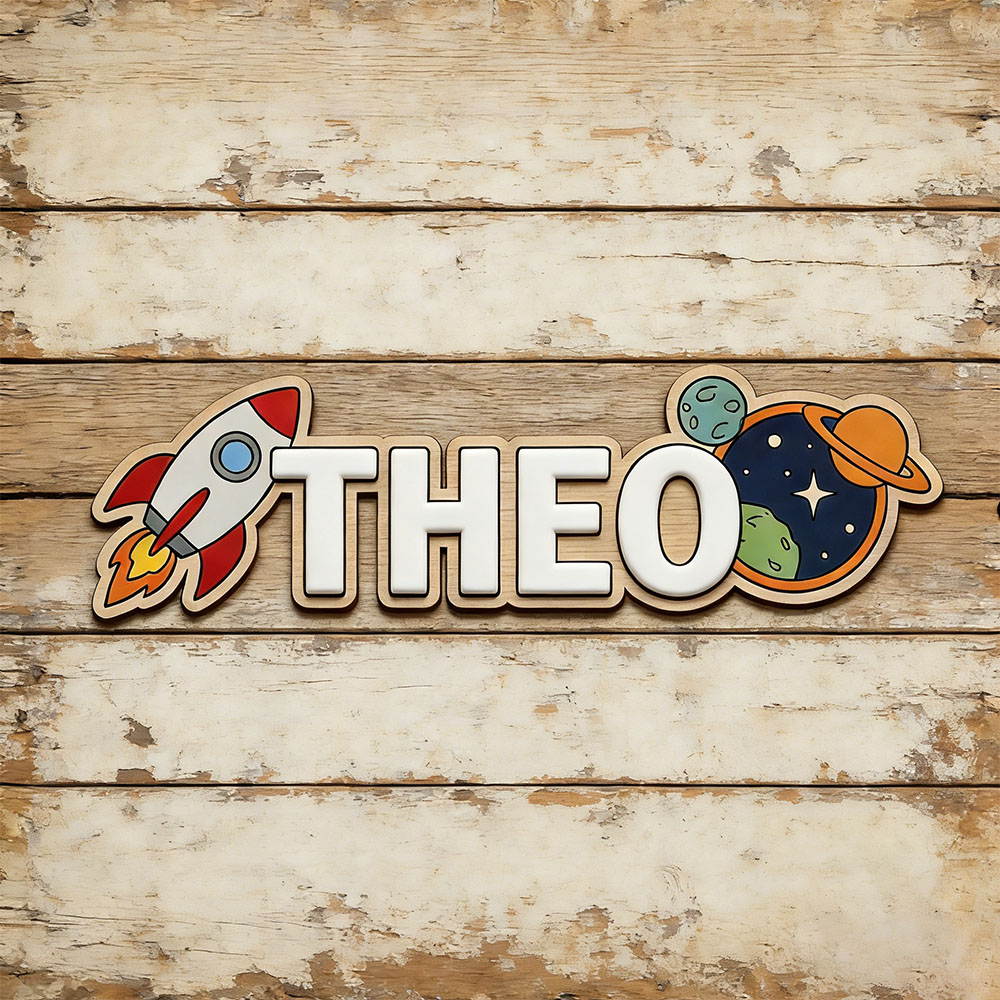 Baby Nursery Wall - Personalized Space Rocket Name Sign for