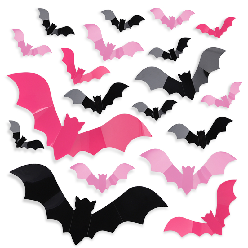 Baby Nursery Wall Mural - 24/48Pcs Halloween Pink Bats Window Sticker