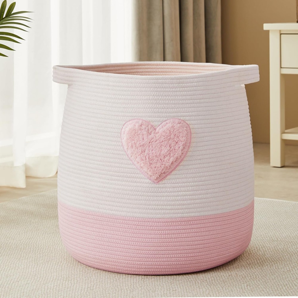Baby Nursery Basket - Pink Laundry Basket Hamper for Kids