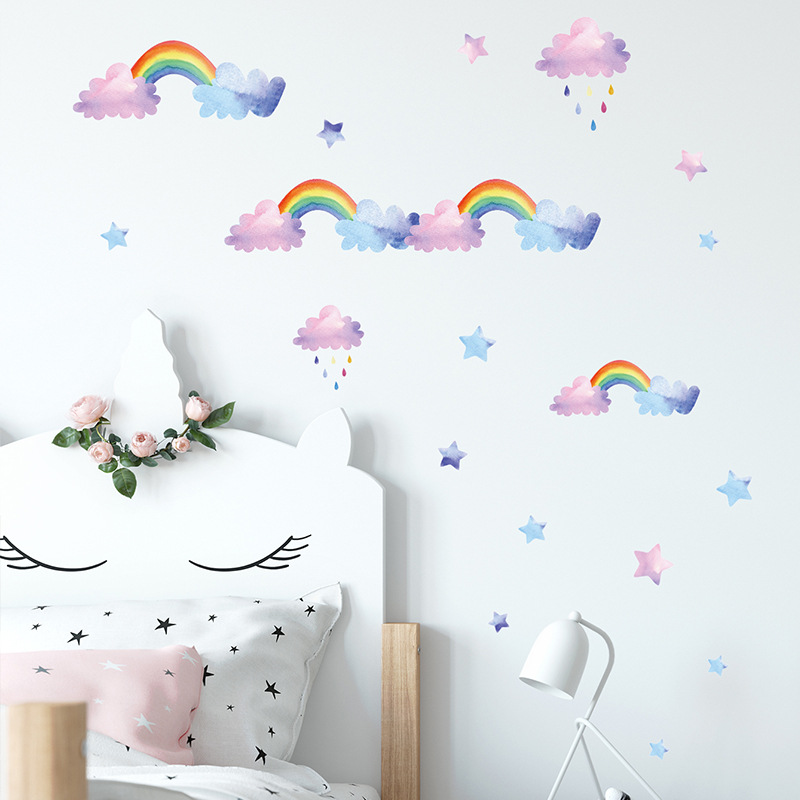 Baby Nursery Layout - Cartoon Cloud Rainbow Wall Stickers For