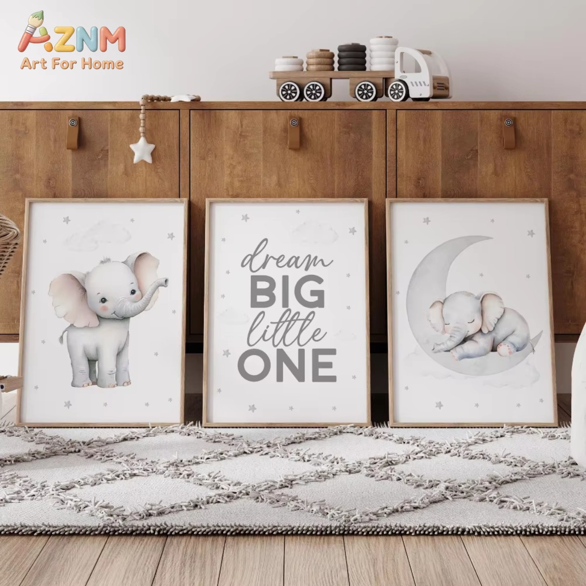Baby Nursery Elephant Theme - AZNM Elephant Nursery Print Set Neutral