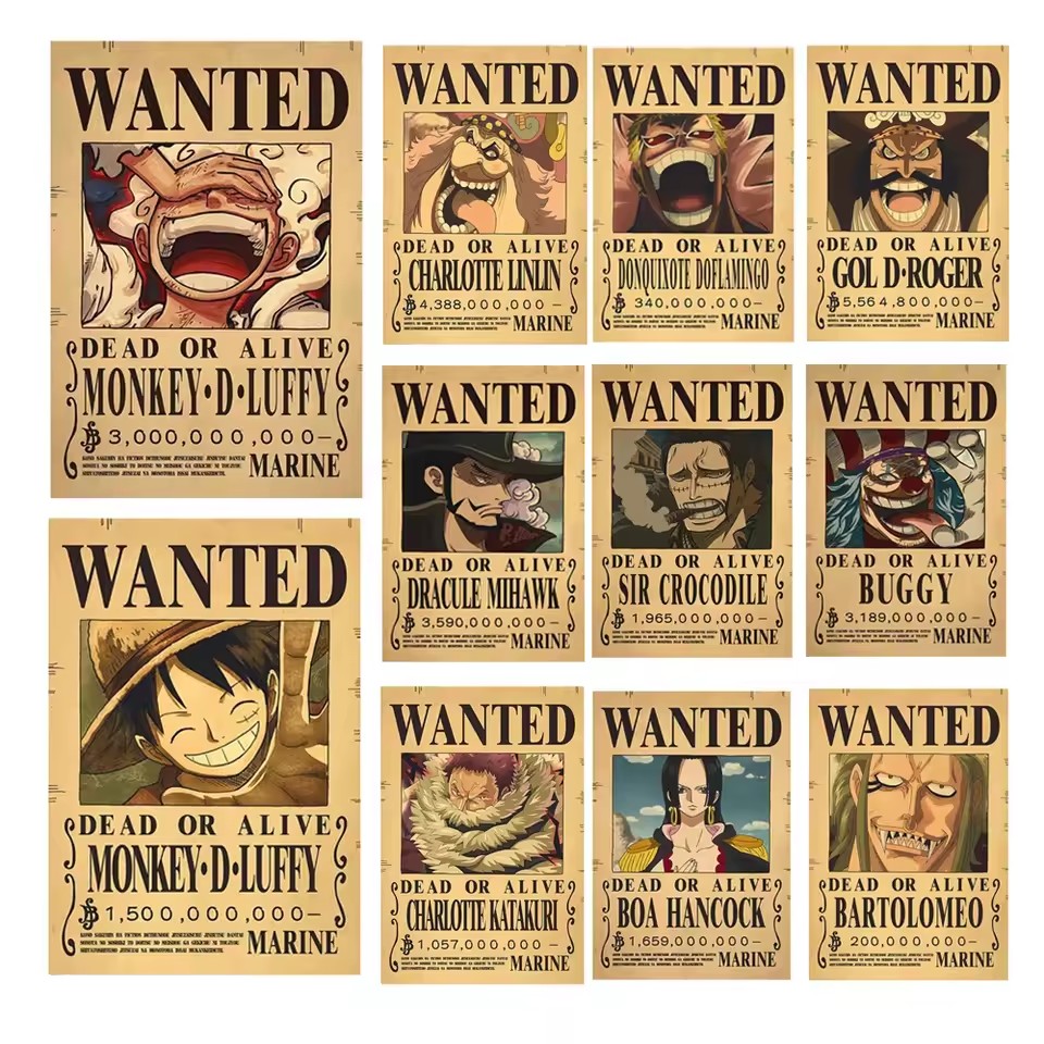 Baby Nursery Wall Mural - Anime One Piece Bounty Wanted Posters