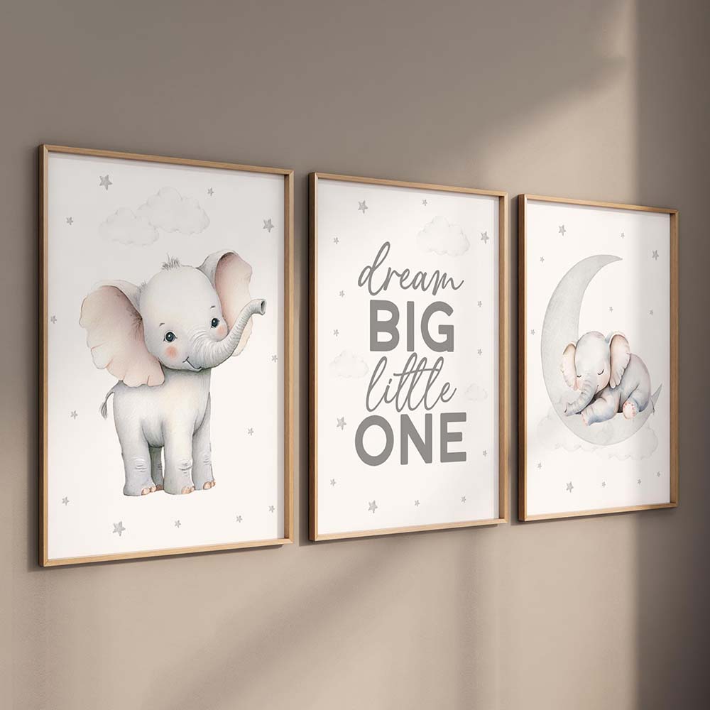 Baby Nursery Elephant Theme - Elephant Nursery Print Set Neutral Baby