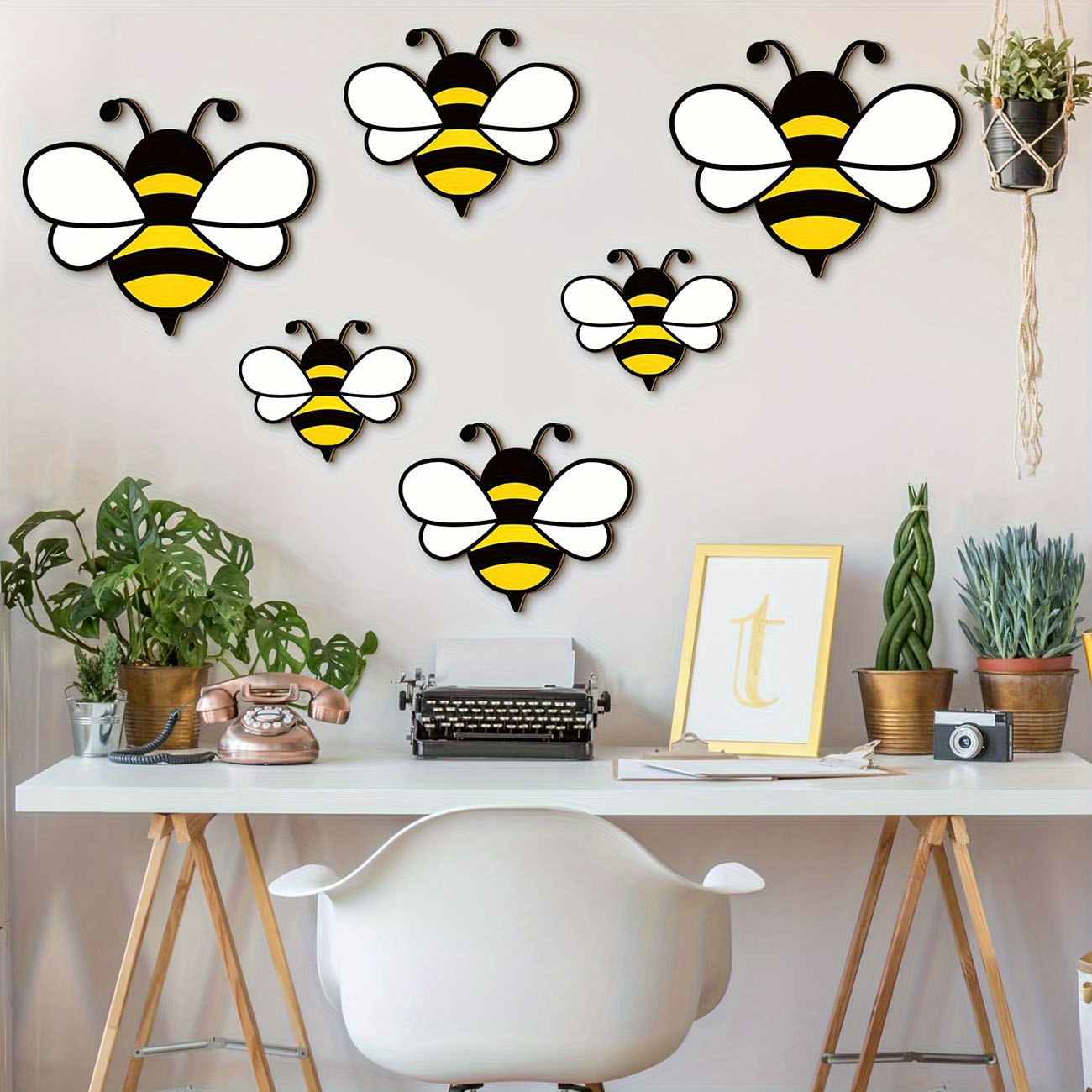 Baby Nursery Wall Mural - 6Pcs Cute Bee Wooden Wall Stickers,