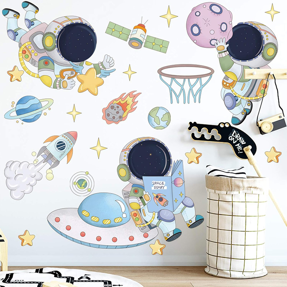 Baby Nursery Wall Mural - Astronaut Planet Space Wall Stickers Kids