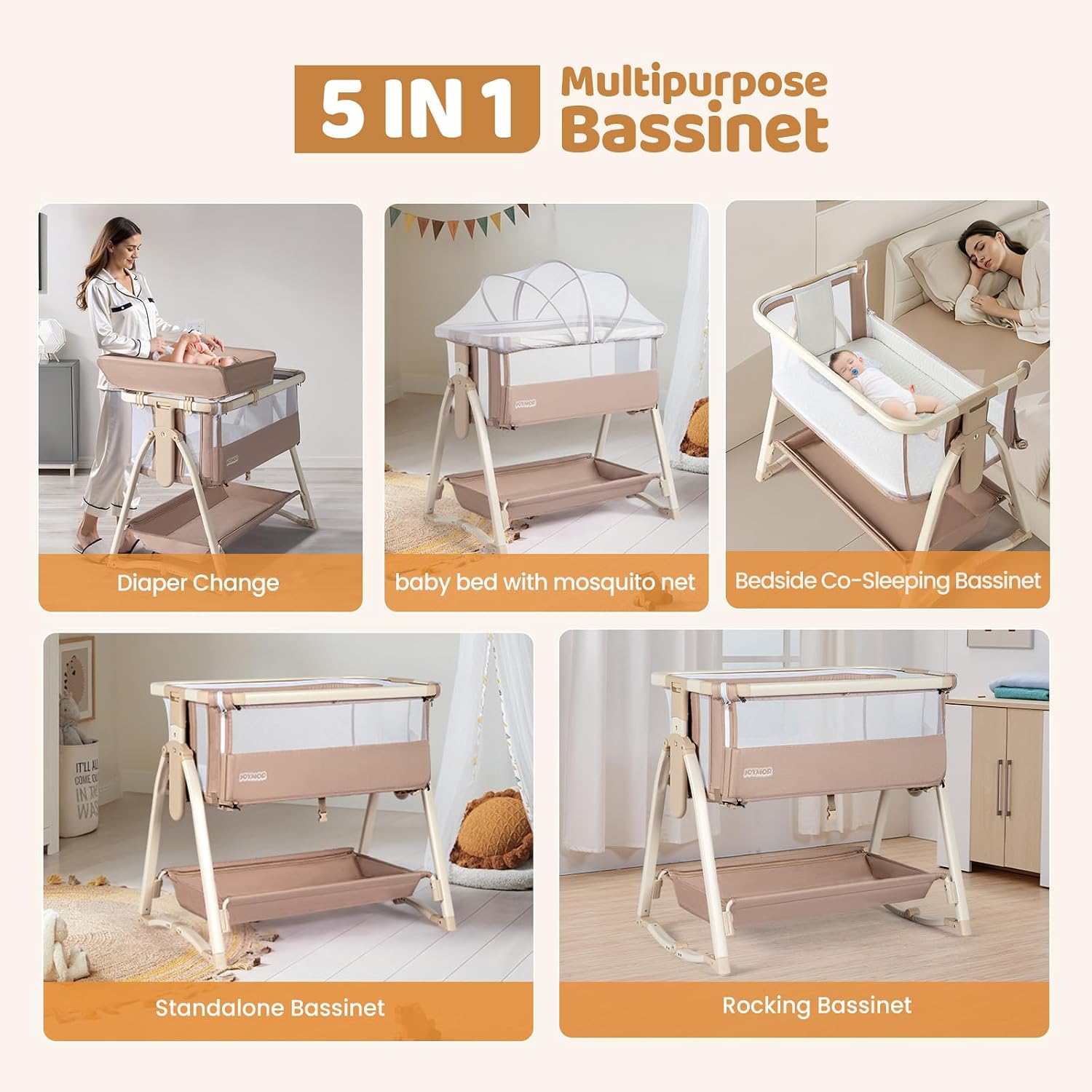 Baby Bassinet, 5 in 1 Bassinet - Bassinet Bedside Sleeper ulasan dan harga