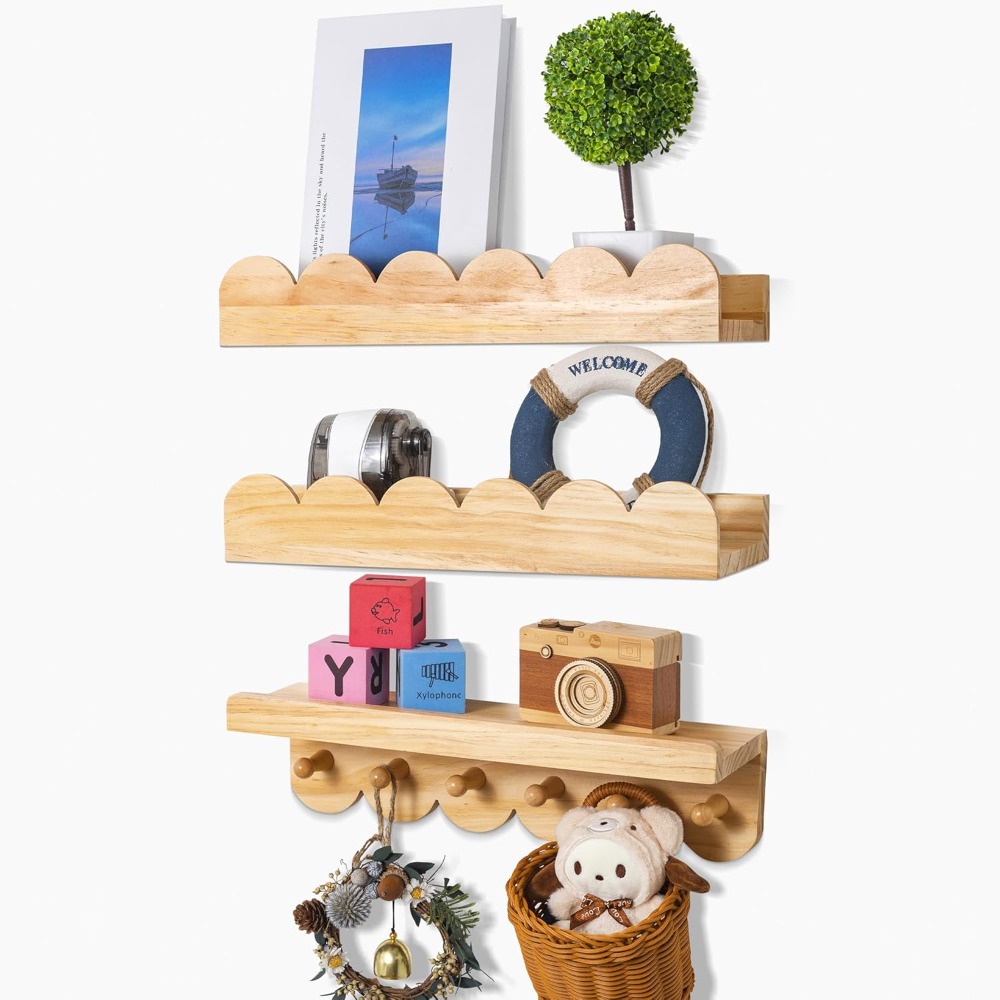 Nursery Book Shelves 3PCS Wood - Baby Nursery Floating Shelves ulasan dan harga