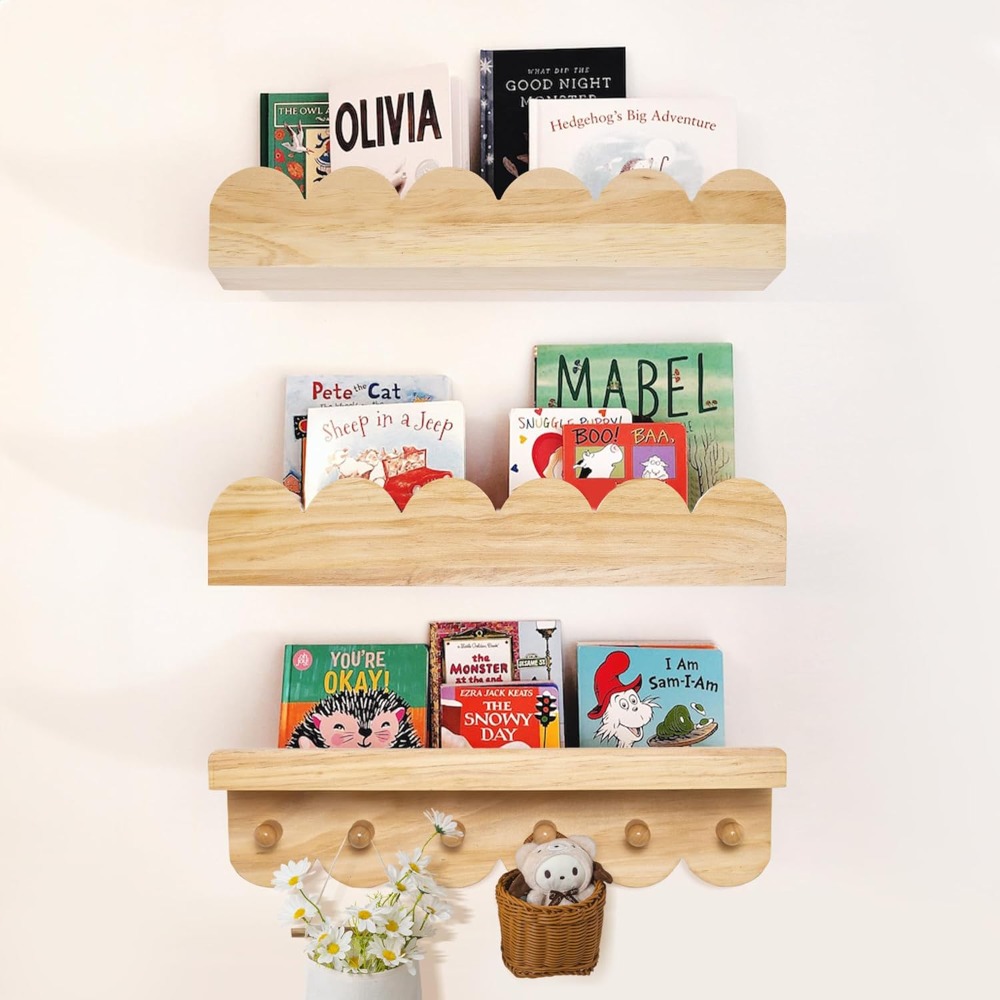 Nursery Book Shelves 3PCS Wood - Baby Nursery Floating Shelves ulasan dan harga
