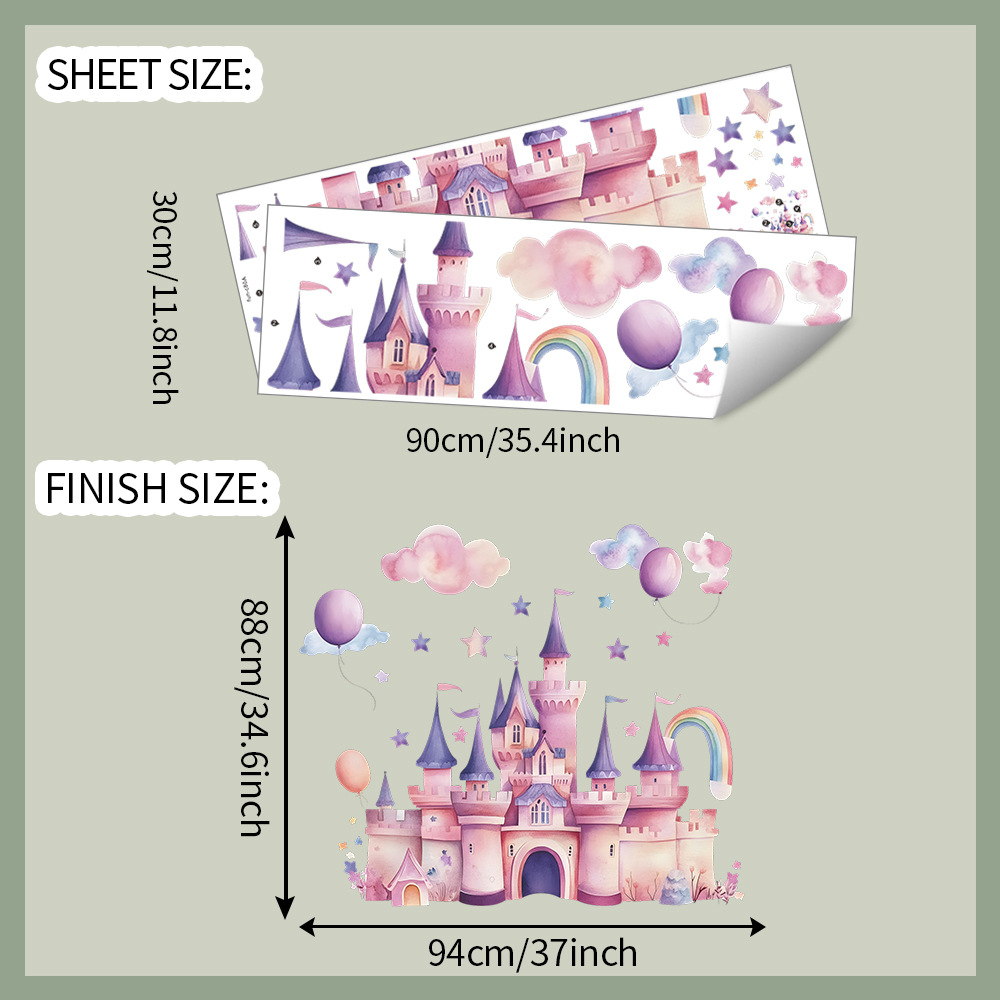 Pink Castle Wall Stickers Clou - Baby Nursery Wall Mural ulasan dan harga