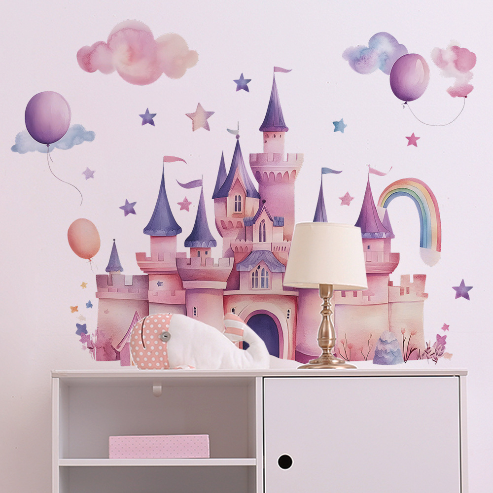Pink Castle Wall Stickers Clou - Baby Nursery Wall Mural ulasan dan harga