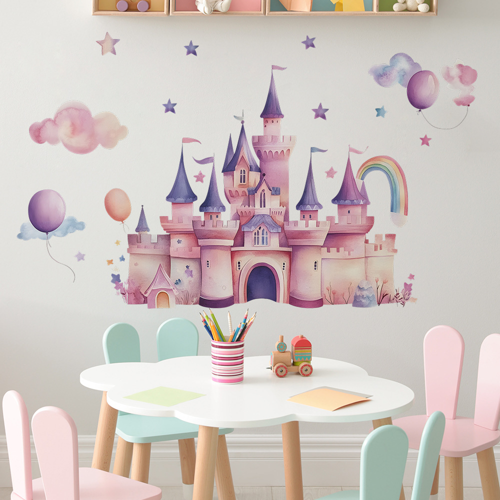 Pink Castle Wall Stickers Clou - Baby Nursery Wall Mural ulasan dan harga