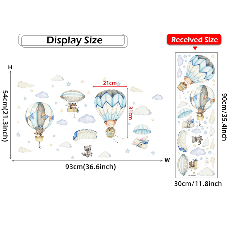 Cartoon Cute Animals Hot Air B - Baby Nursery Wall Mural ulasan dan harga