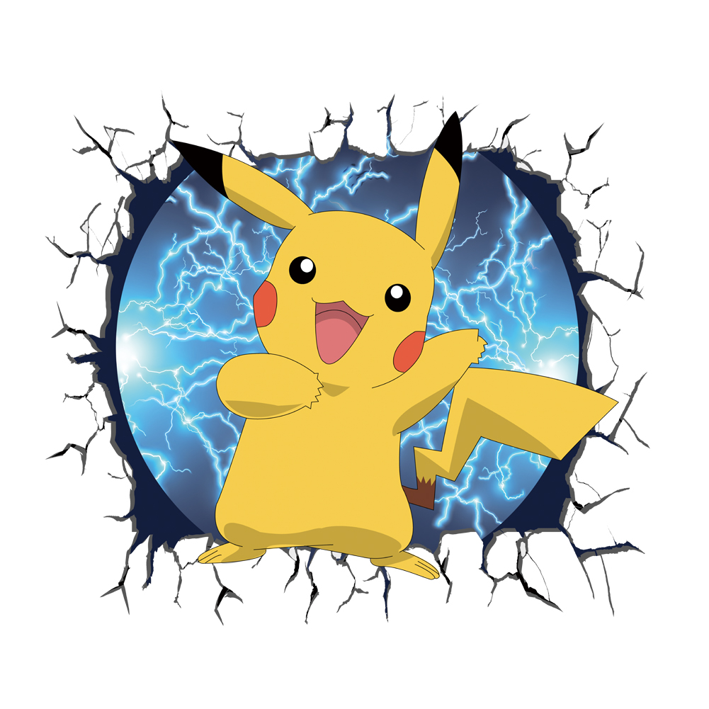 3D Broken Wall Cartoon Pikachu - Baby Nursery Wall Mural ulasan dan harga