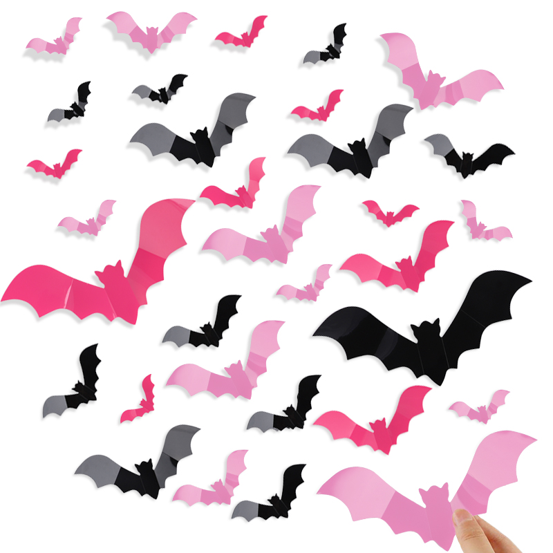 24/48Pcs Halloween Pink Bats W - Baby Nursery Wall Mural ulasan dan harga