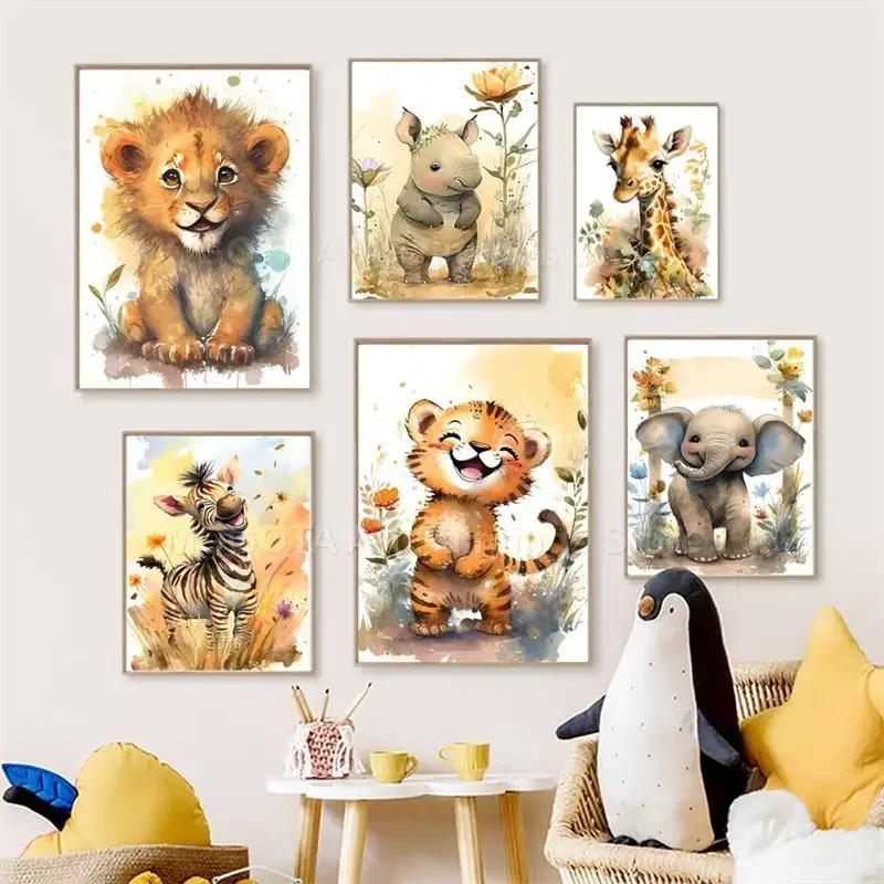 Watercolor Lion Giraffe Tiger  - Baby Nursery Fabric ulasan dan harga