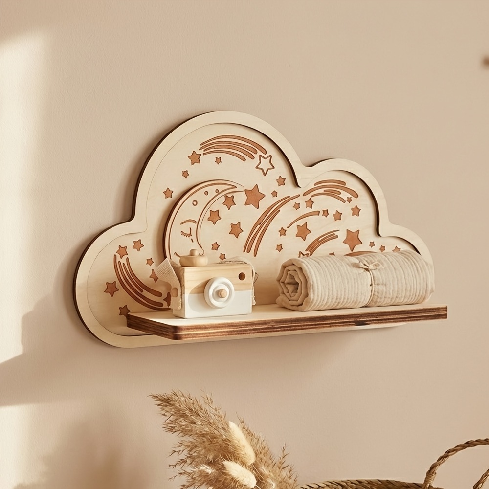 Wooden Cloud Wall Shelf Star M - Baby Nursery Floating Shelves ulasan dan harga