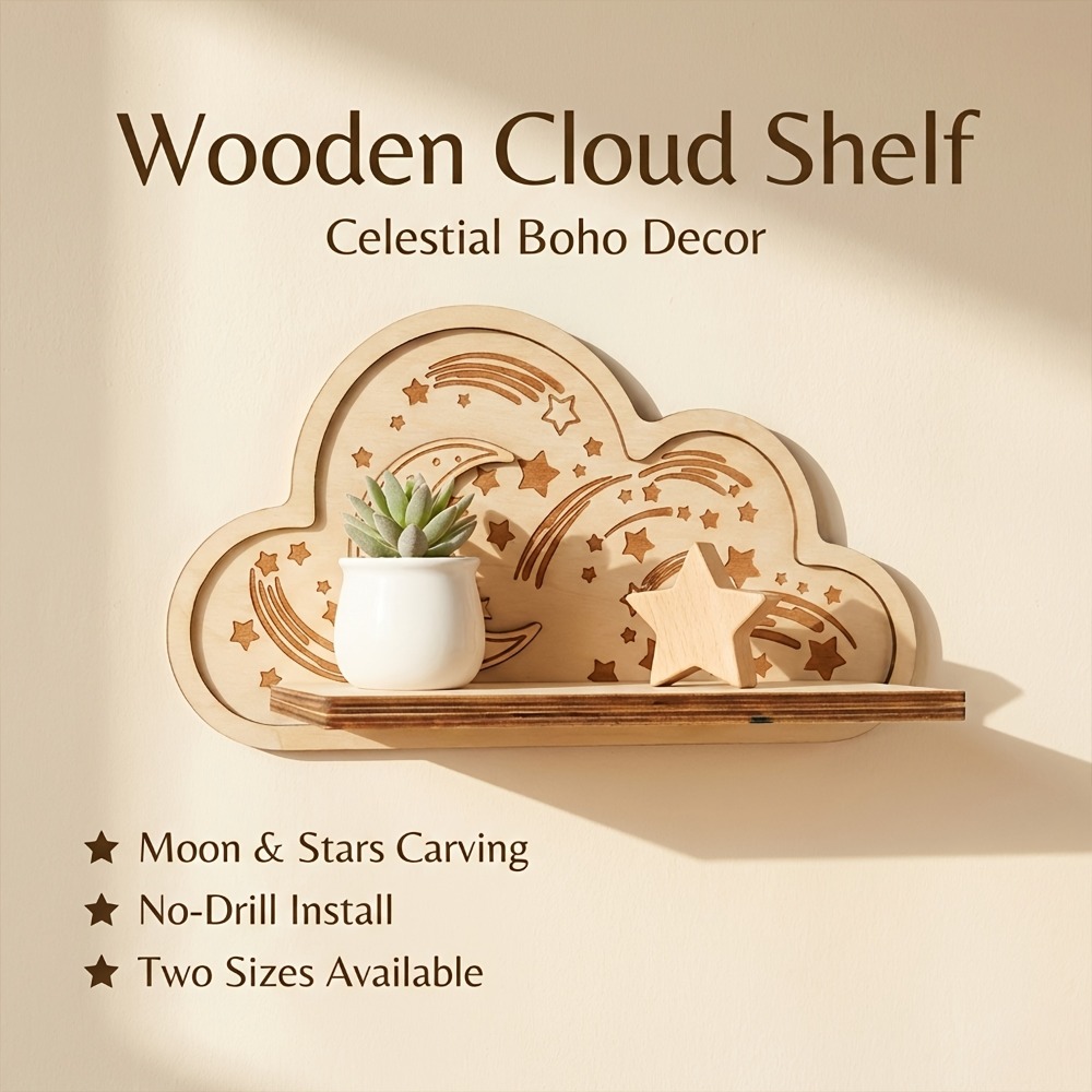 Wooden Cloud Wall Shelf Star M - Baby Nursery Floating Shelves ulasan dan harga