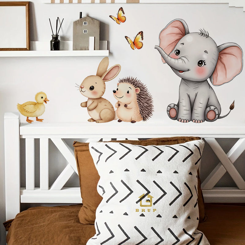 Cartoon Animal Wall Sticker -  - Baby Nursery Wall Mural ulasan dan harga