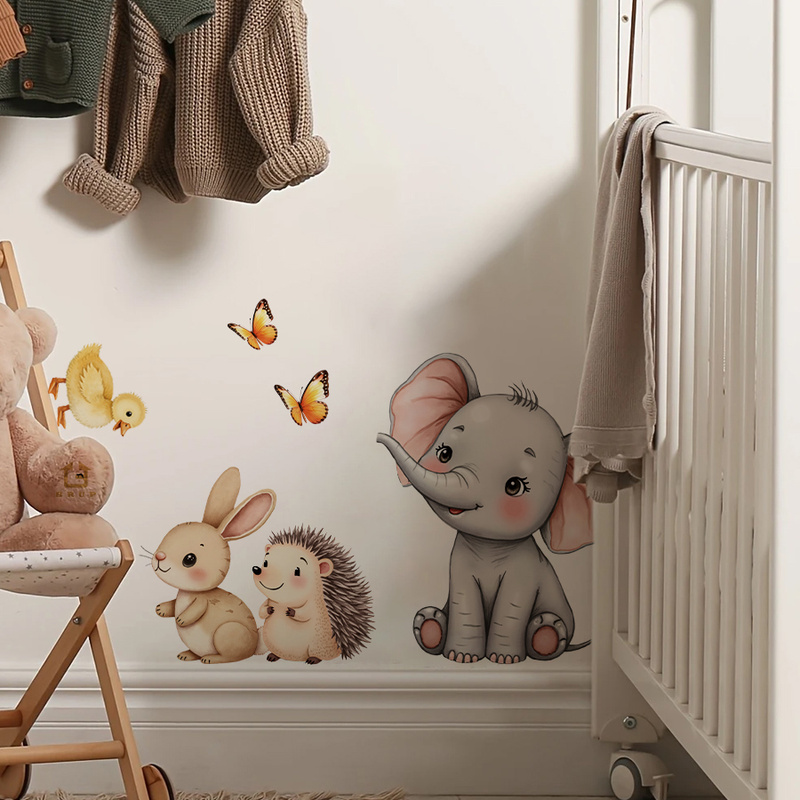 Cartoon Animal Wall Sticker -  - Baby Nursery Wall Mural ulasan dan harga