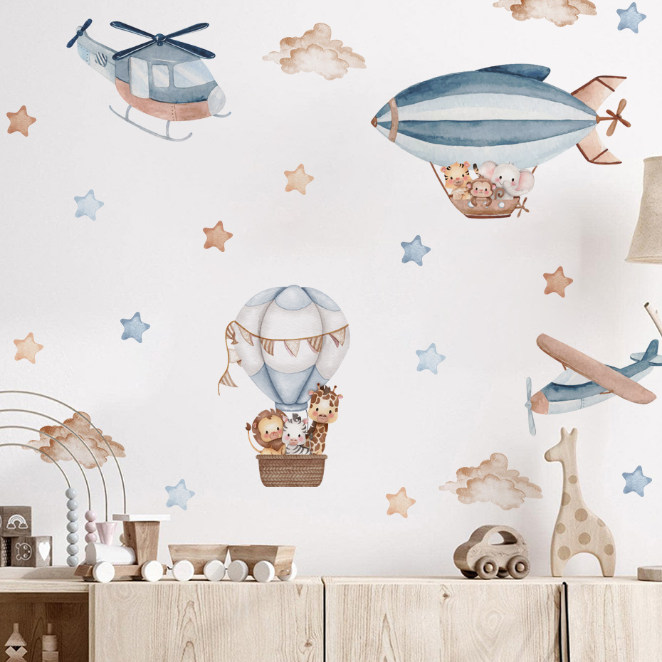 Watercolor Animals Hot Air Bal - Baby Nursery Wall Mural ulasan dan harga
