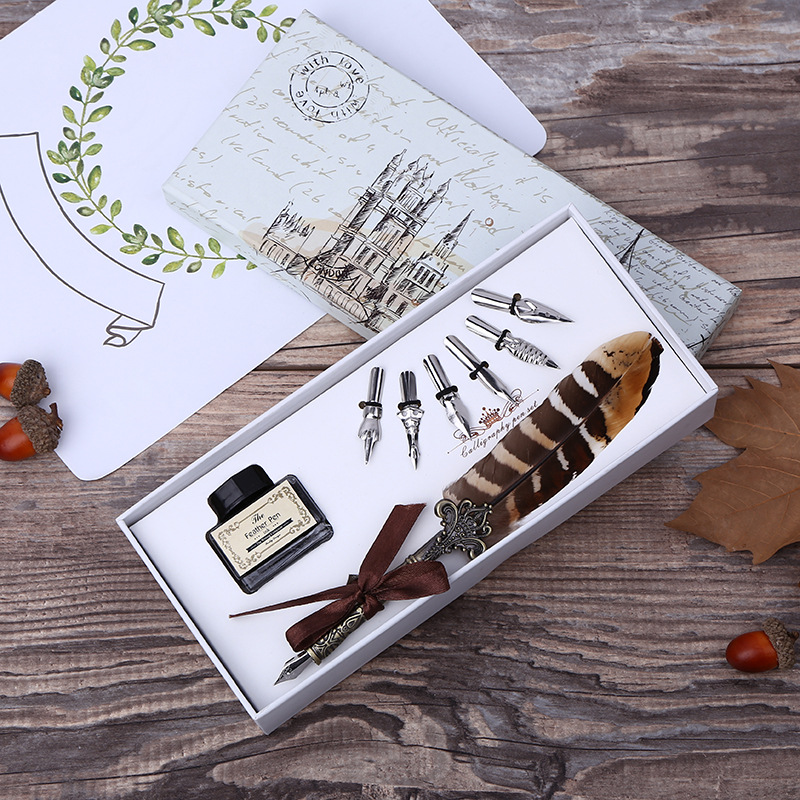 Retro Feather Dip Pen Writing  - Footprint Ink Kit ulasan dan harga