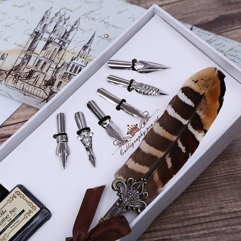 Retro Feather Dip Pen Writing  - Footprint Ink Kit ulasan dan harga