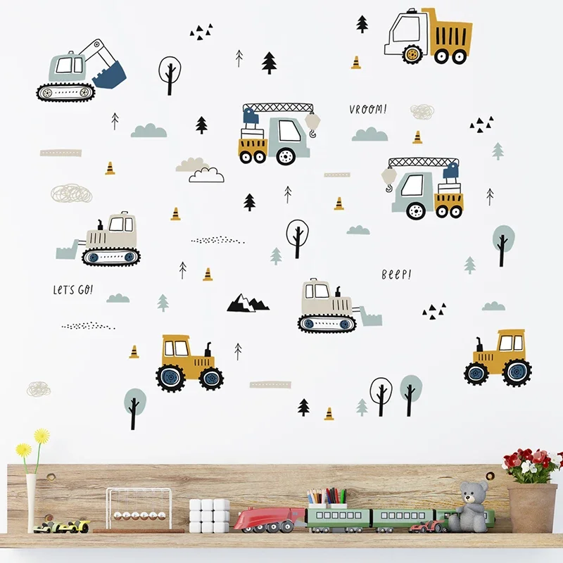 Hand Drawn Cute Cars Cargo Tru - Baby Nursery Wall Mural ulasan dan harga
