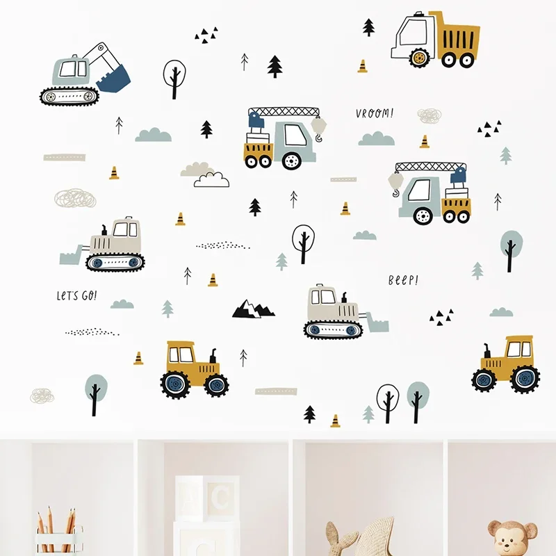 Hand Drawn Cute Cars Cargo Tru - Baby Nursery Wall Mural ulasan dan harga