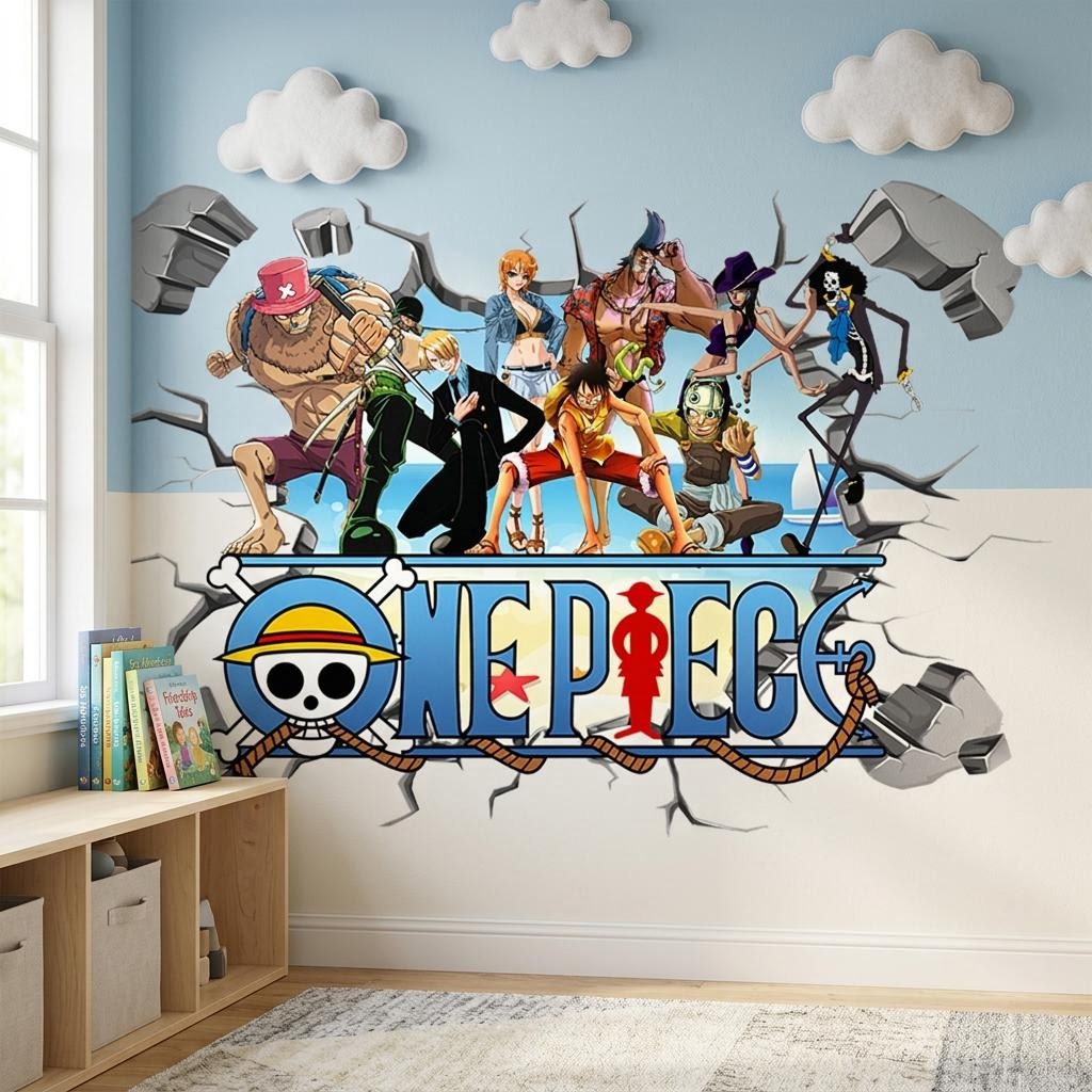 Cartoon One Piece Luffy 3D Wal - Baby Nursery Wall Mural ulasan dan harga