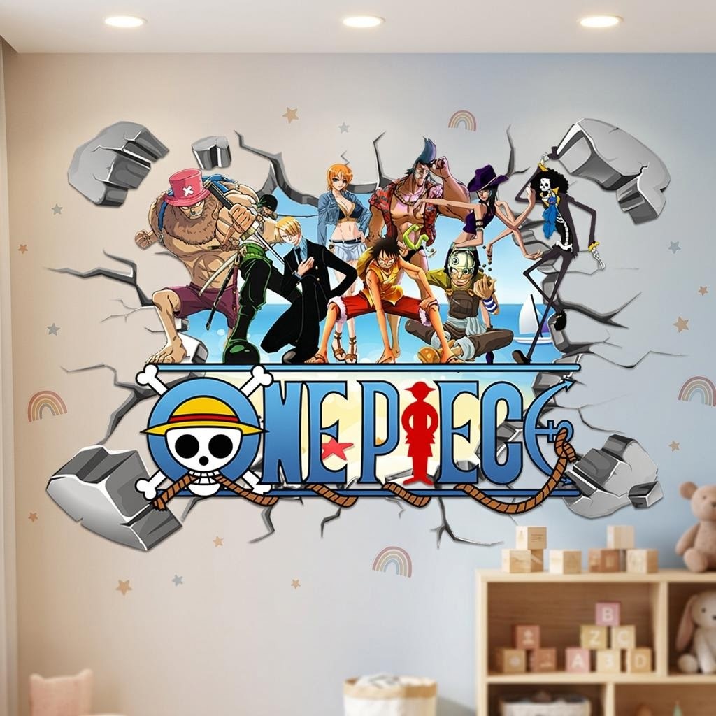Cartoon One Piece Luffy 3D Wal - Baby Nursery Wall Mural ulasan dan harga