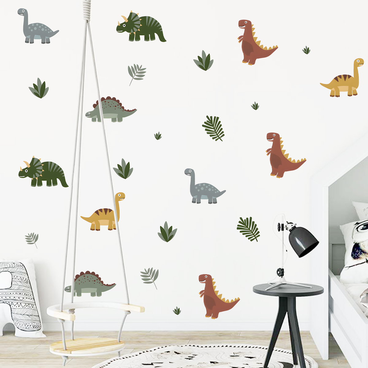 Cartoon Cute Dinosaur Leaf Ani - Baby Nursery Wall Mural ulasan dan harga