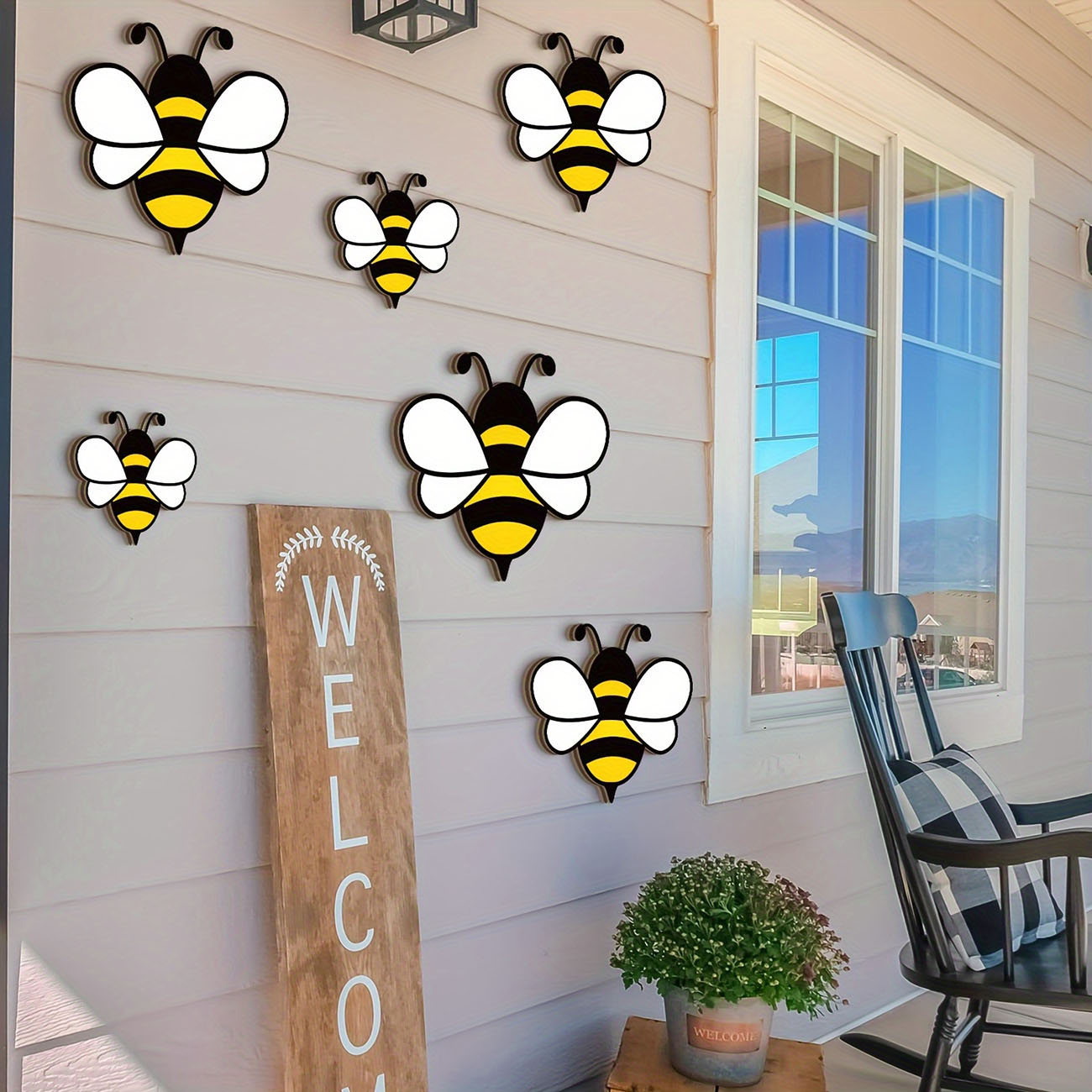 6Pcs Cute Bee Wooden Wall Stic - Baby Nursery Wall Mural ulasan dan harga