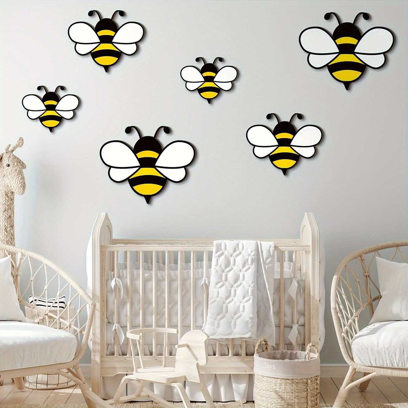 6Pcs Cute Bee Wooden Wall Stic - Baby Nursery Wall Mural ulasan dan harga