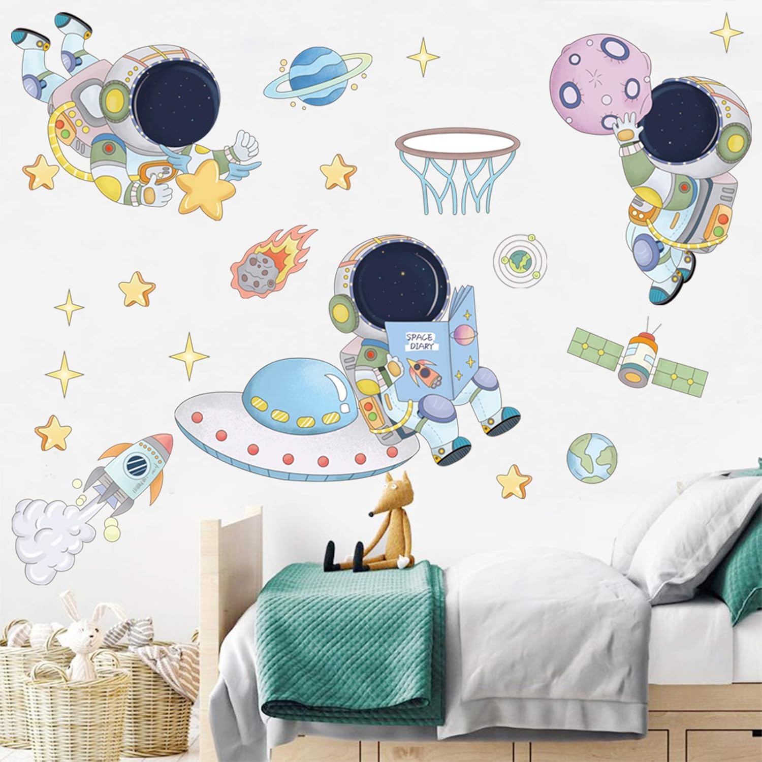 Astronaut Planet Space Wall St - Baby Nursery Wall Mural ulasan dan harga