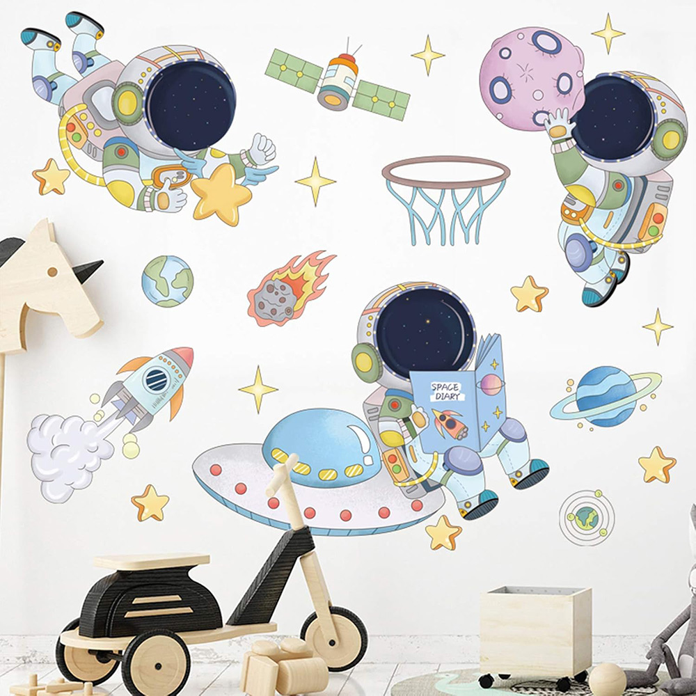 Astronaut Planet Space Wall St - Baby Nursery Wall Mural ulasan dan harga