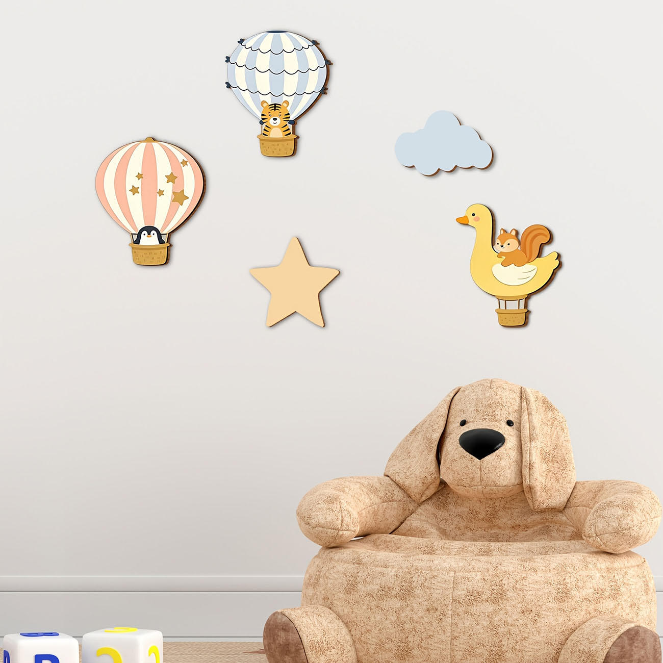 5Pcs Animal Hot Air Balloon Wo - Baby Nursery Wall Mural ulasan dan harga